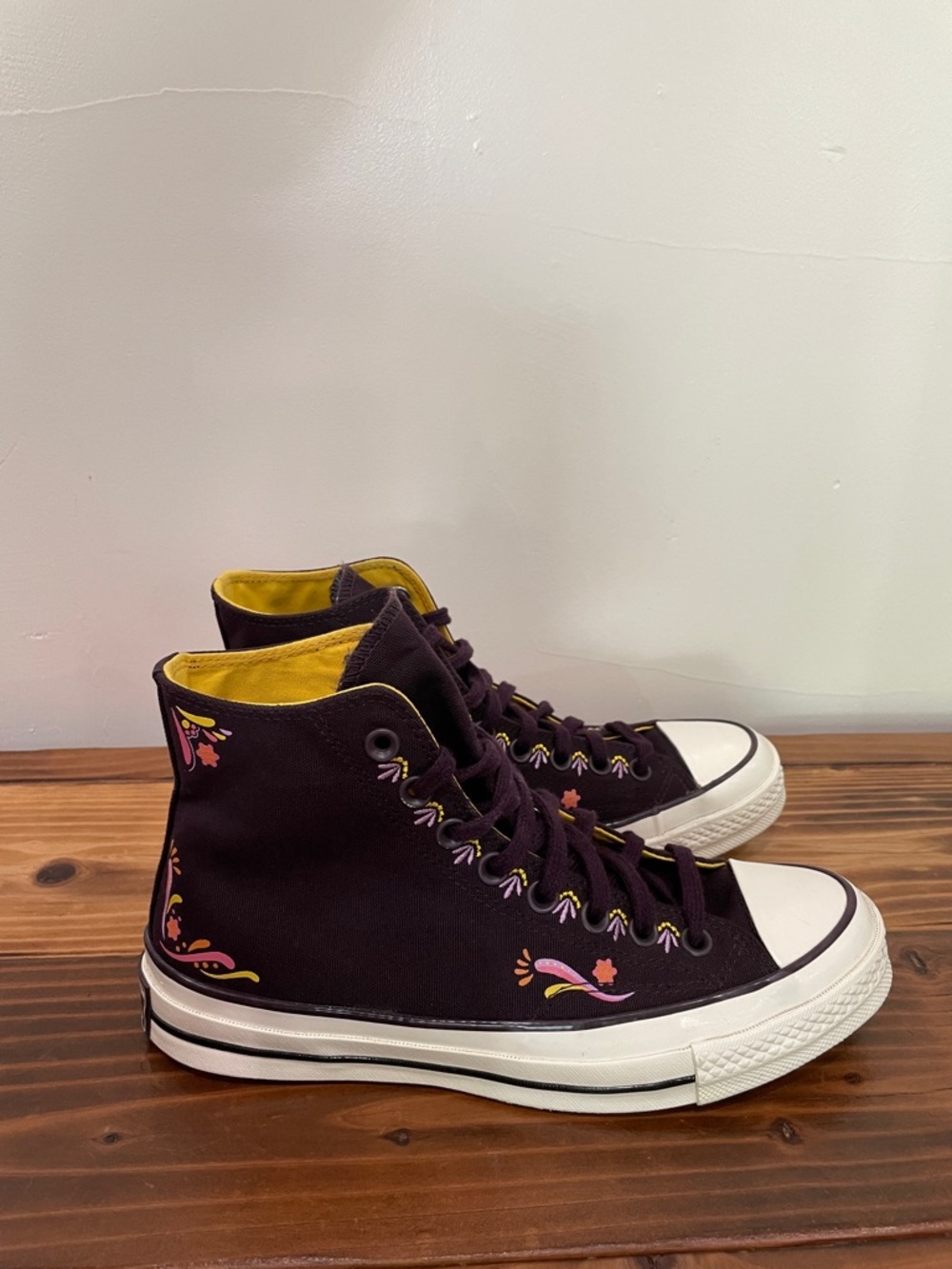 Converse Chuck 70 Platform Day of the Dead Black Cherry/Amarillo Sneakers 8.5 - Picture 10 of 16
